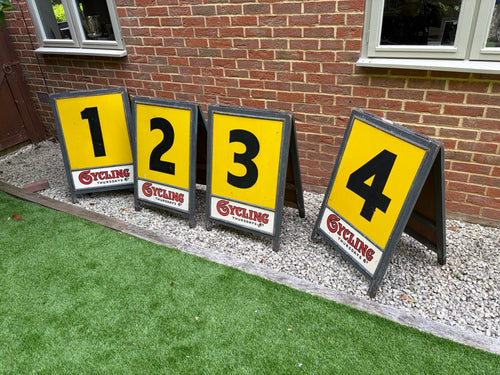 A complete set of Cycling Magazine sponsored Velodrome lap boards